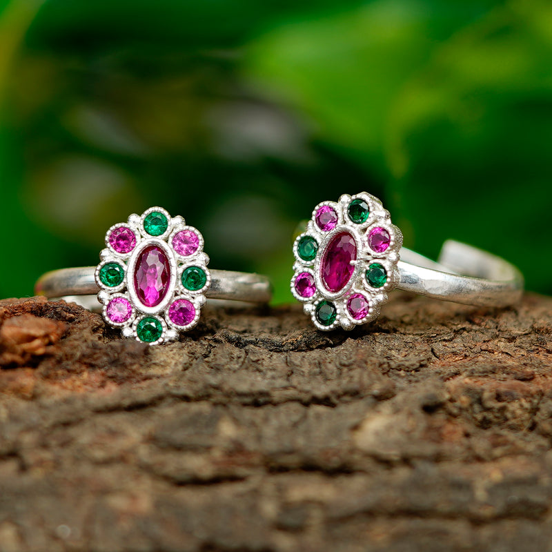 Bichiya Diamond Silver Plated Toe Ring Set