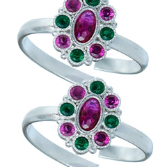 Bichiya Diamond Silver Plated Toe Ring Set