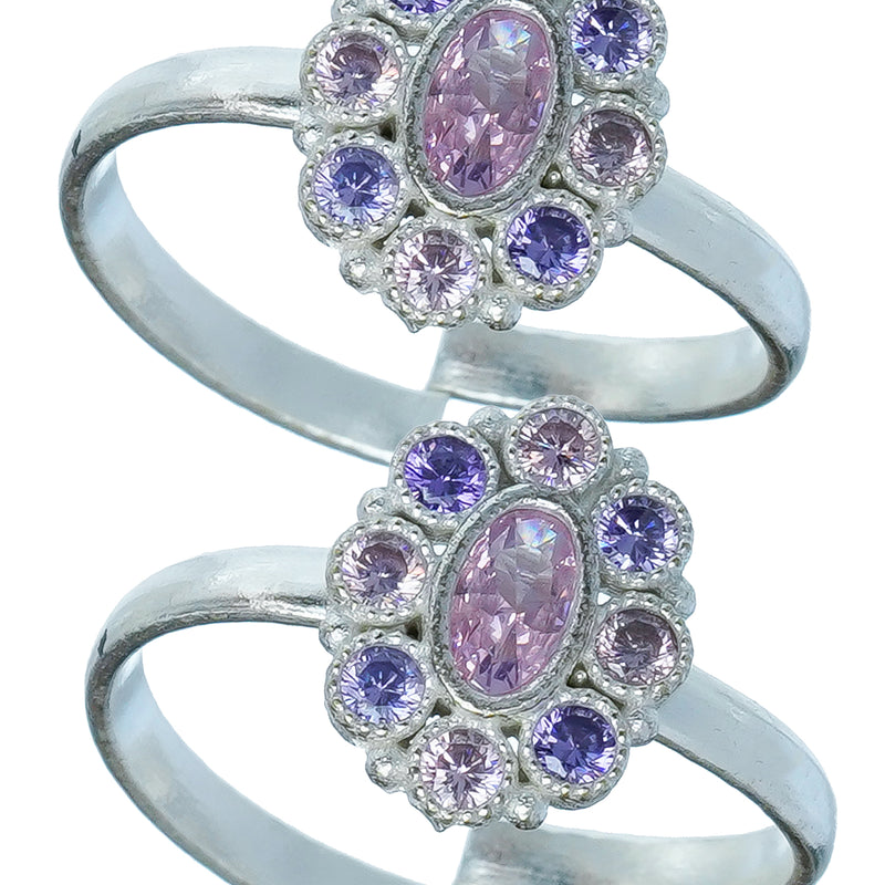 Bichiya Diamond Silver Plated Toe Ring Set