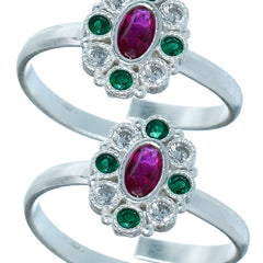 Bichiya Diamond Silver Plated Toe Ring Set