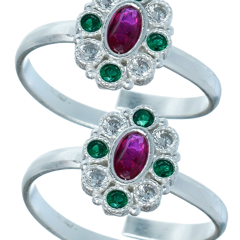 Bichiya Diamond Silver Plated Toe Ring Set