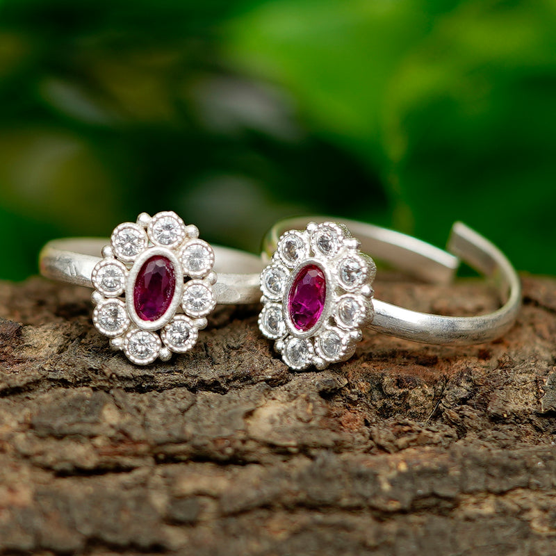 Bichiya Diamond Silver Plated Toe Ring Set