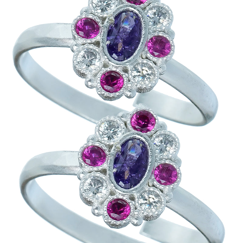 Bichiya Diamond Silver Plated Toe Ring Set