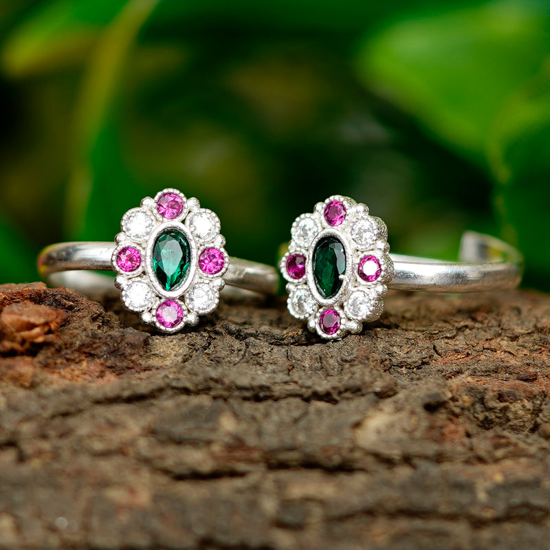 Bichiya Diamond Silver Plated Toe Ring Set