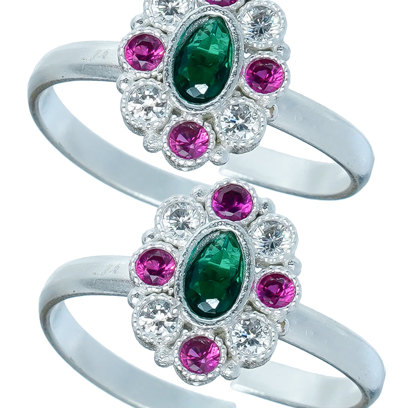 Bichiya Diamond Silver Plated Toe Ring Set