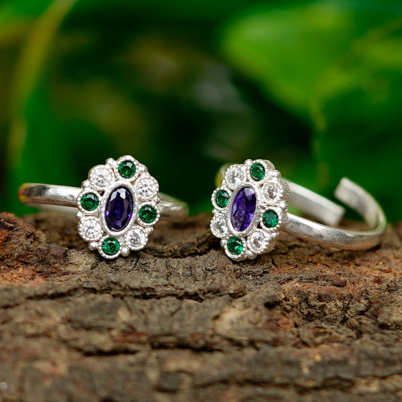 Bichiya Diamond Silver Plated Toe Ring Set