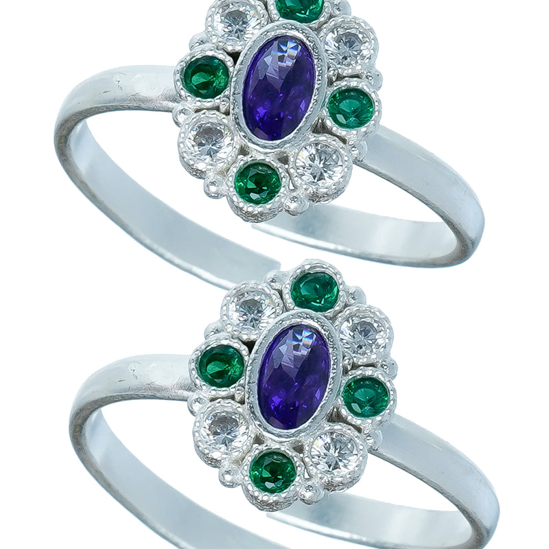 Bichiya Diamond Silver Plated Toe Ring Set