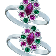 Bichiya Diamond Silver Plated Toe Ring Set