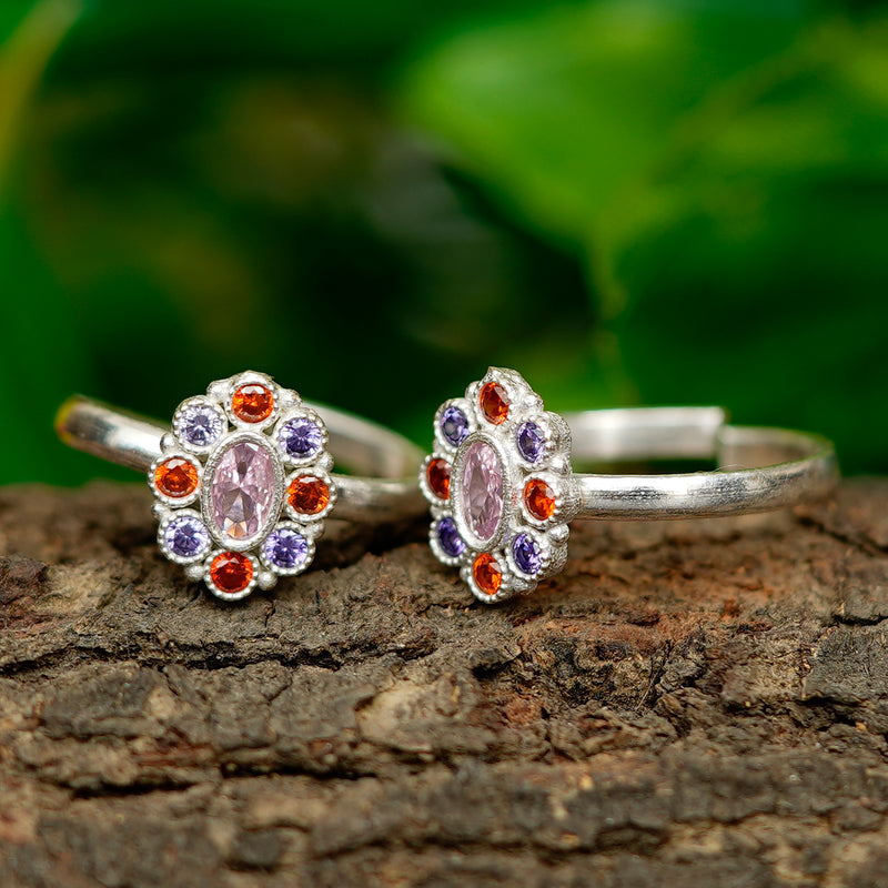 Bichiya Diamond Silver Plated Toe Ring Set