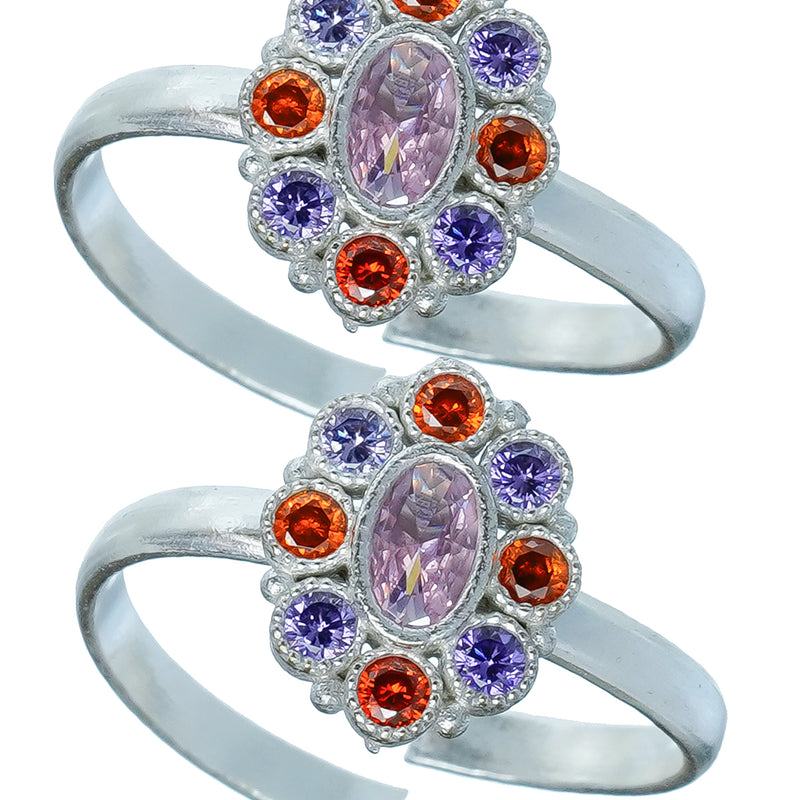 Bichiya Diamond Silver Plated Toe Ring Set