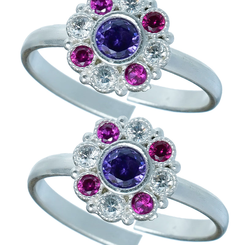 Bichiya Diamond Silver Plated Toe Ring Set