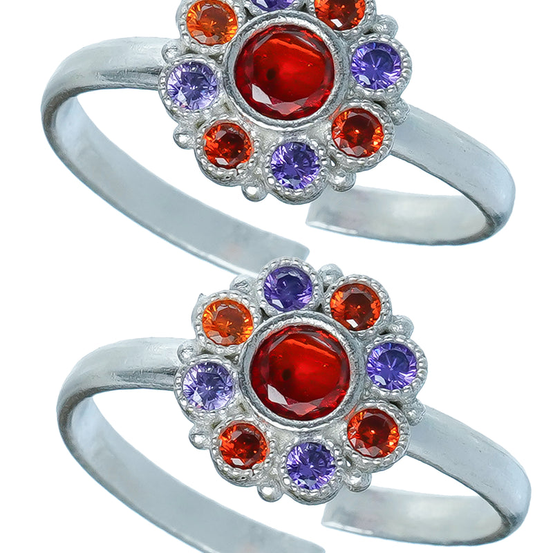 Bichiya Diamond Silver Plated Toe Ring Set