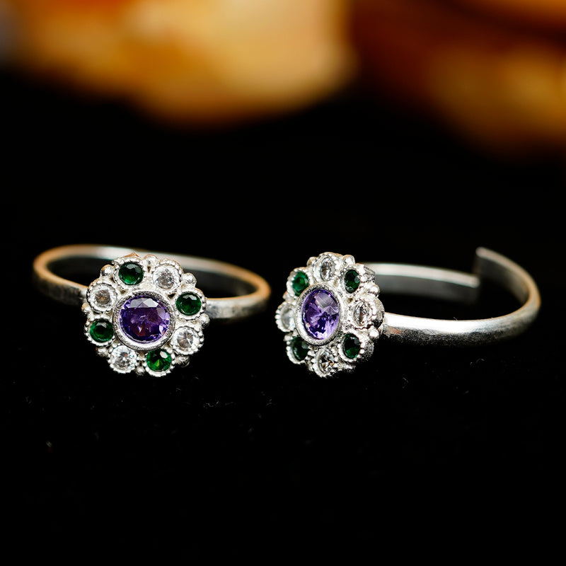 Bichiya Diamond Silver Plated Toe Ring Set