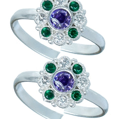 Bichiya Diamond Silver Plated Toe Ring Set