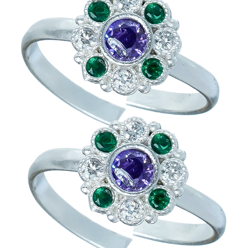 Bichiya Diamond Silver Plated Toe Ring Set