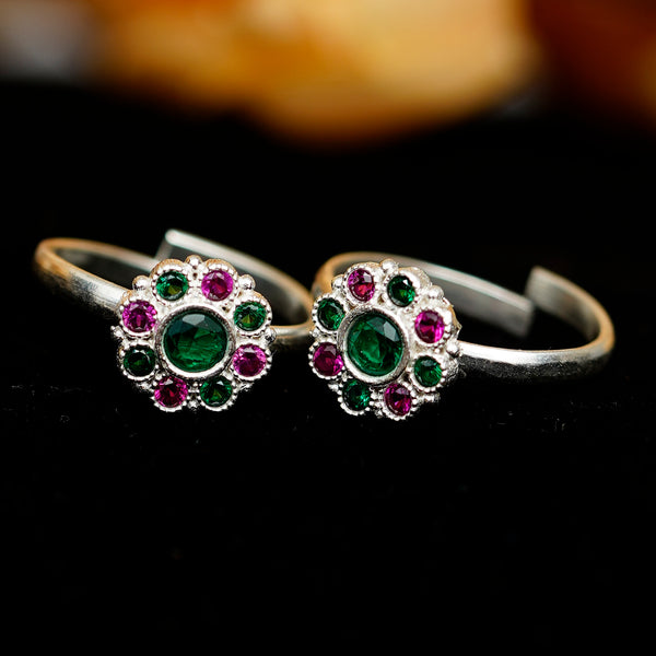 Bichiya Diamond Silver Plated Toe Ring Set