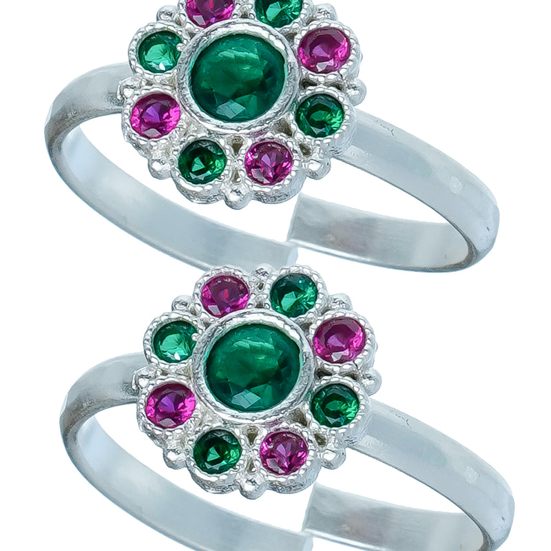 Bichiya Diamond Silver Plated Toe Ring Set