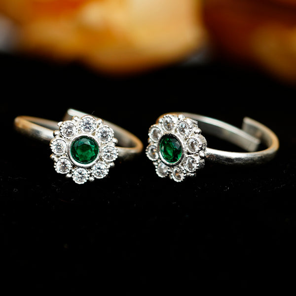 Bichiya Diamond Silver Plated Toe Ring Set