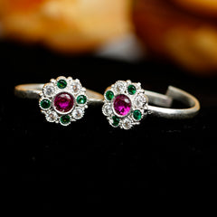 Bichiya Diamond Silver Plated Toe Ring Set