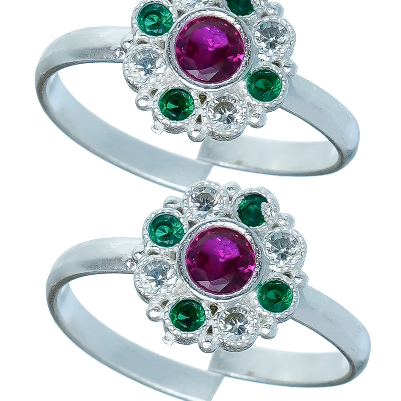 Bichiya Diamond Silver Plated Toe Ring Set