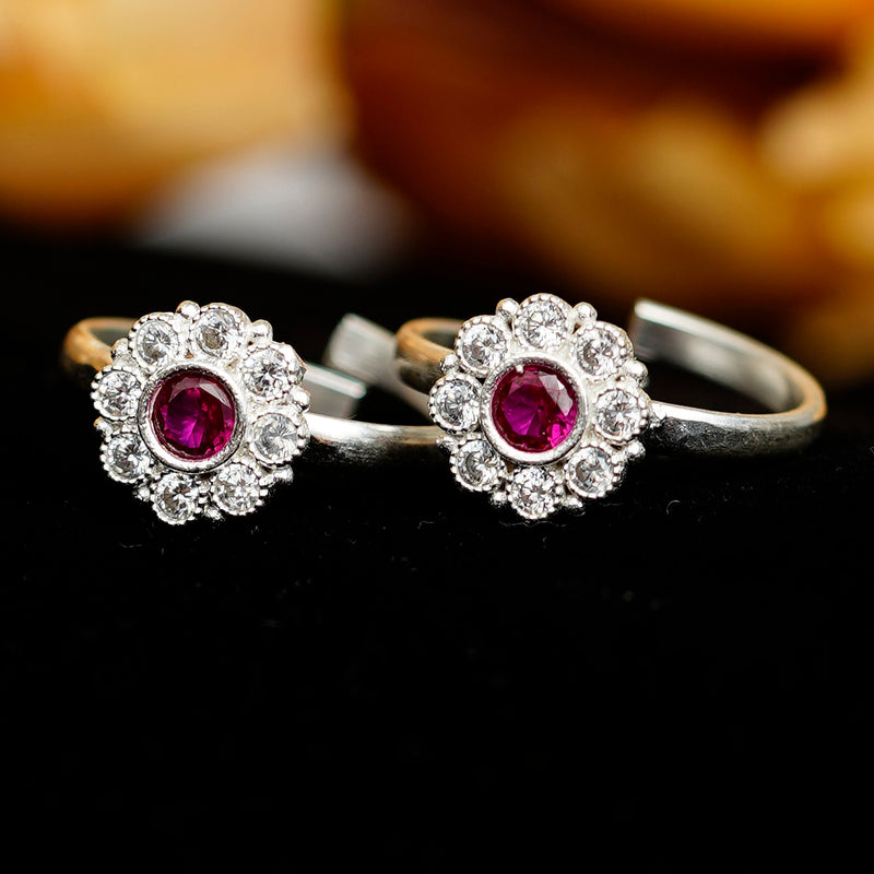 Bichiya Diamond Silver Plated Toe Ring Set