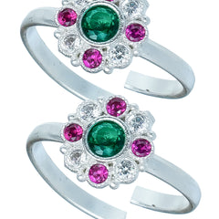 Bichiya Diamond Silver Plated Toe Ring Set