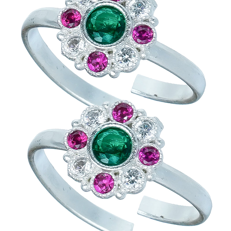 Bichiya Diamond Silver Plated Toe Ring Set