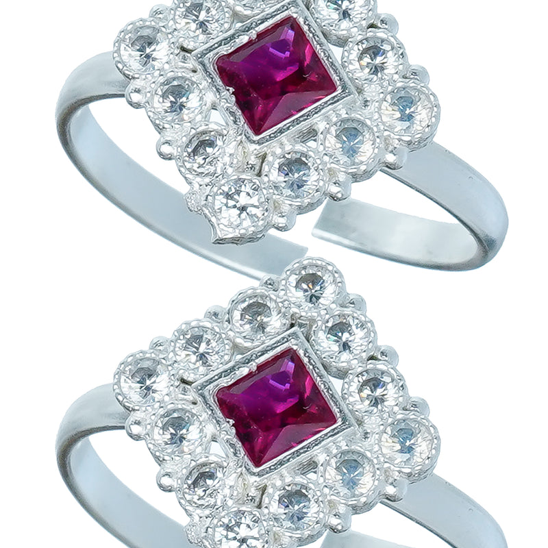 Bichiya Diamond Silver Plated Toe Ring Set