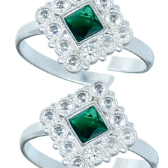Bichiya Diamond Silver Plated Toe Ring Set