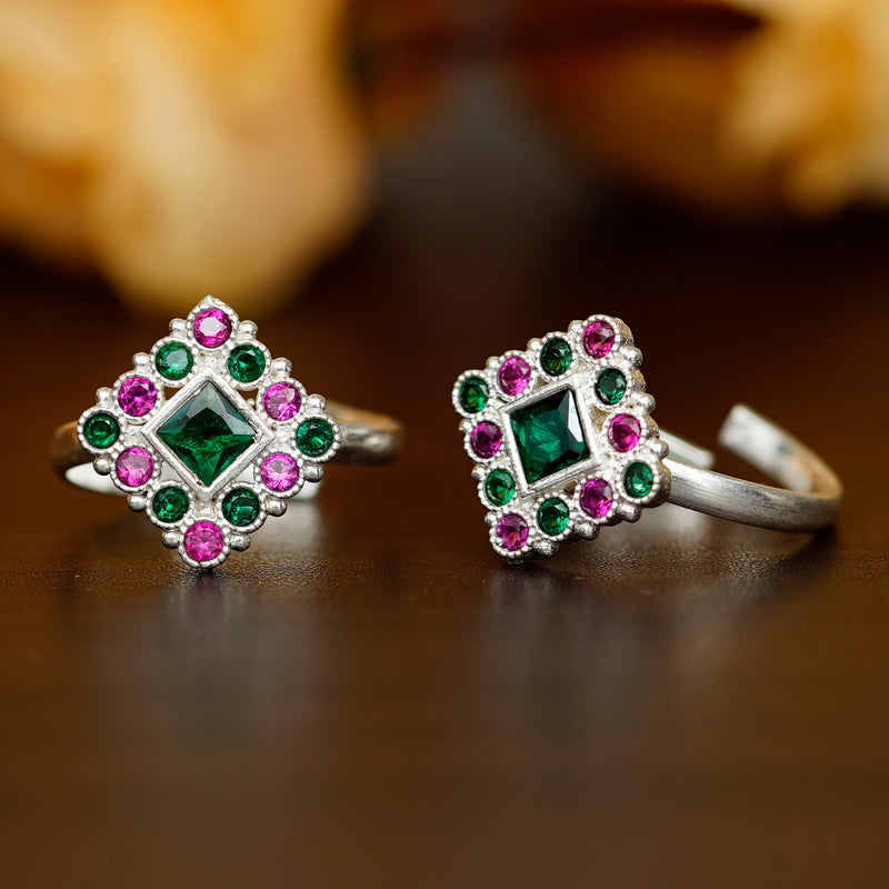 Bichiya Diamond Silver Plated Toe Ring Set