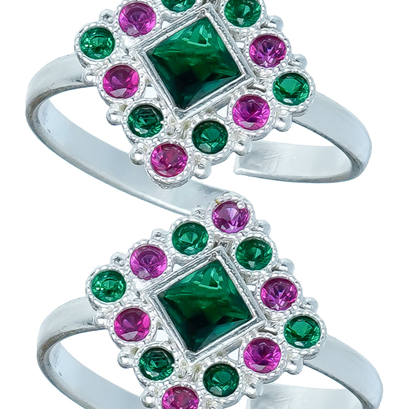 Bichiya Diamond Silver Plated Toe Ring Set