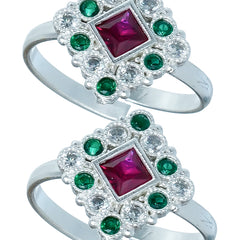 Bichiya Diamond Silver Plated Toe Ring Set