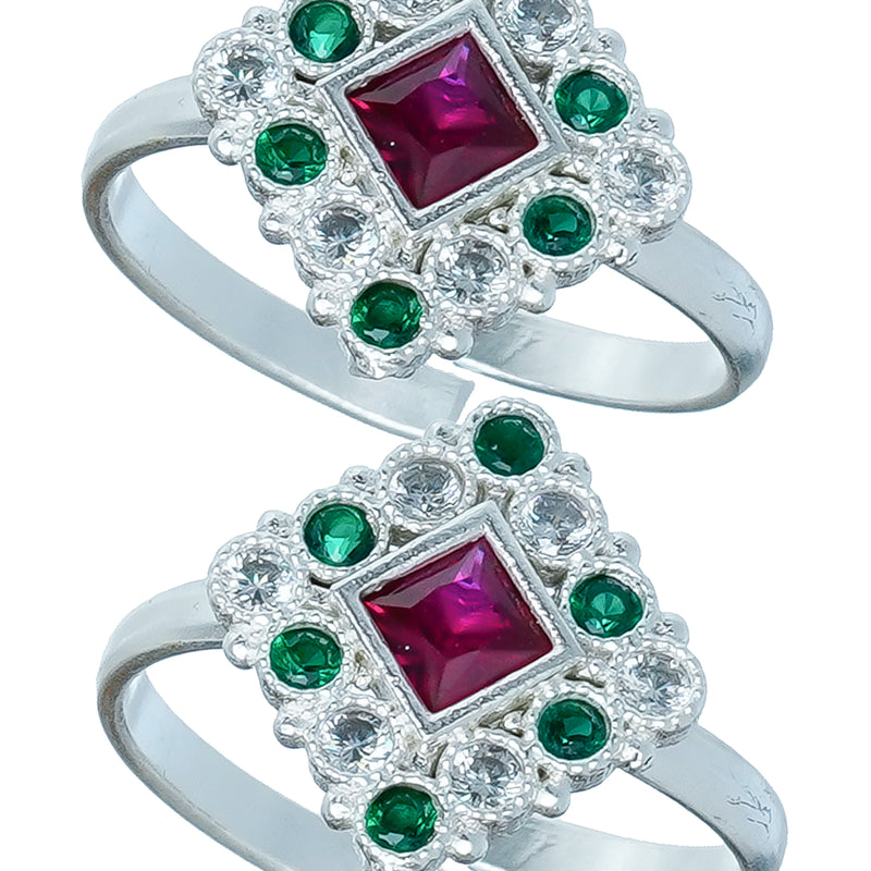 Bichiya Diamond Silver Plated Toe Ring Set