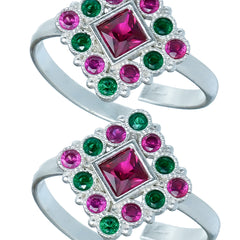 Bichiya Diamond Silver Plated Toe Ring Set