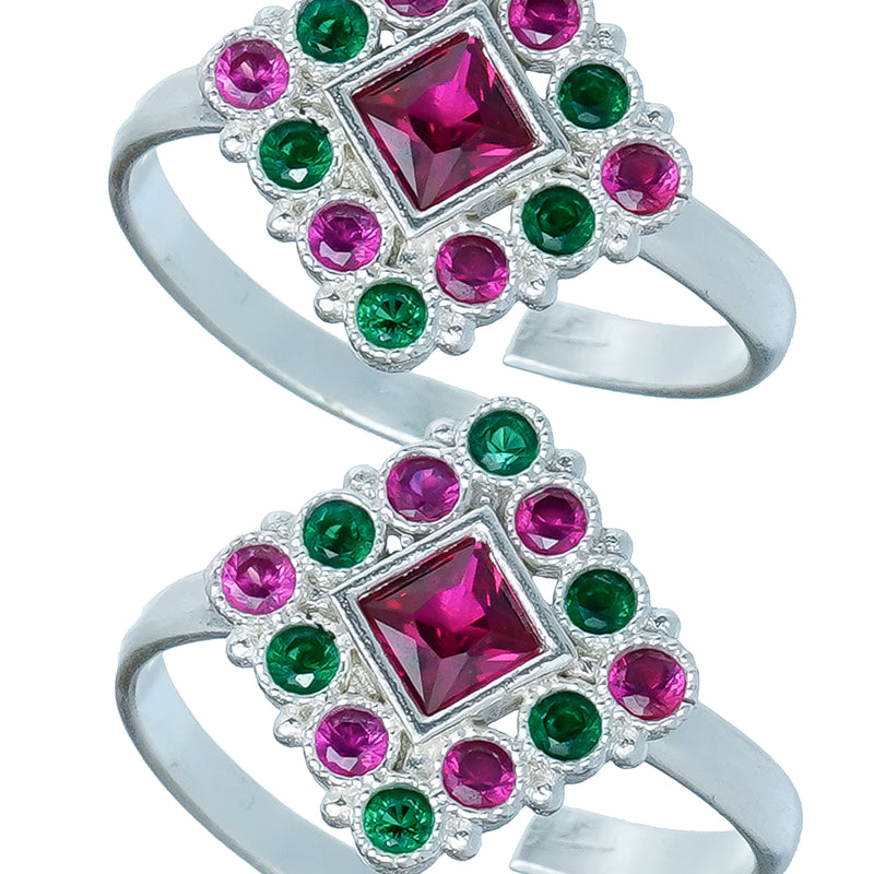 Bichiya Diamond Silver Plated Toe Ring Set