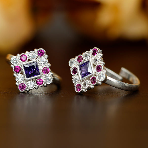 Bichiya Diamond Silver Plated Toe Ring Set