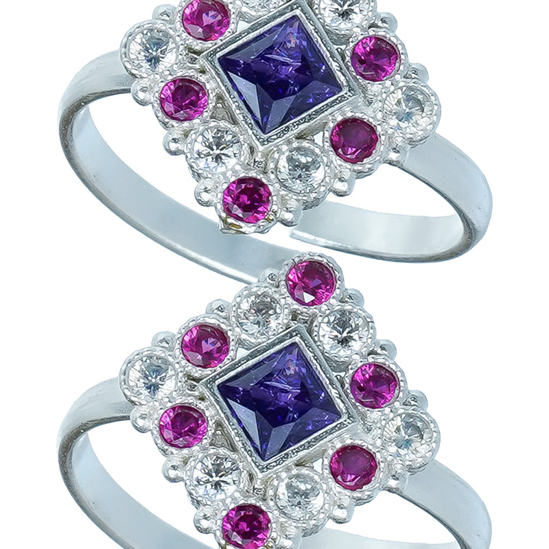 Bichiya Diamond Silver Plated Toe Ring Set