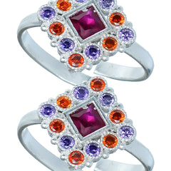 Bichiya Diamond Silver Plated Toe Ring Set