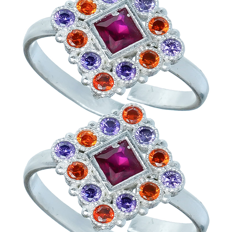 Bichiya Diamond Silver Plated Toe Ring Set