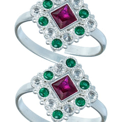 Bichiya Diamond Silver Plated Toe Ring Set