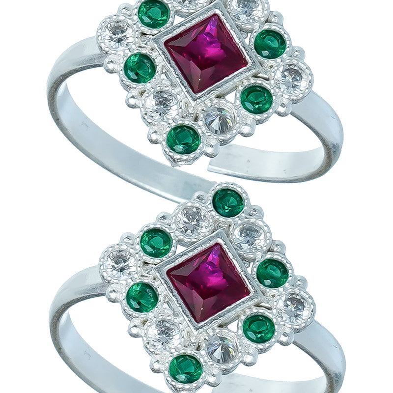 Bichiya Diamond Silver Plated Toe Ring Set