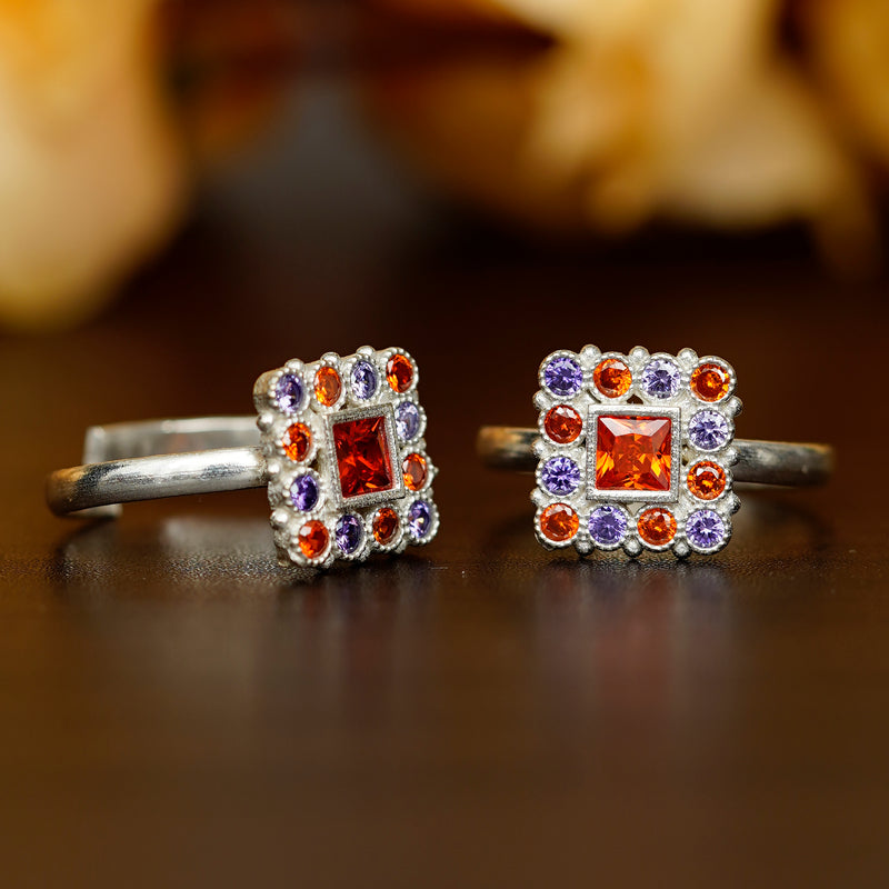 Bichiya Diamond Silver Plated Toe Ring Set