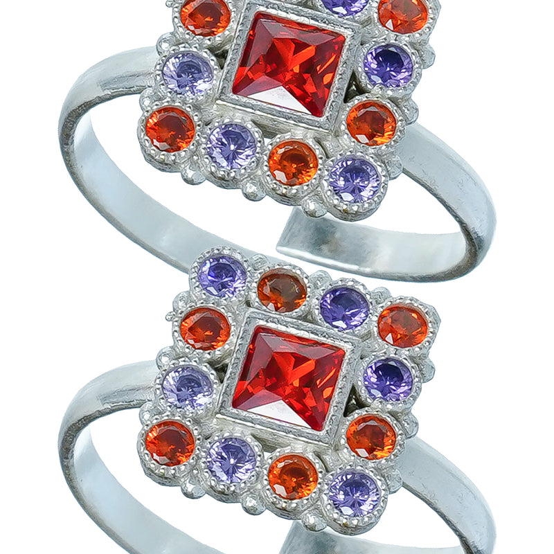 Bichiya Diamond Silver Plated Toe Ring Set