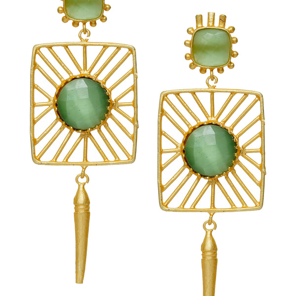 Beautiful aqua green stone earrings with long chains