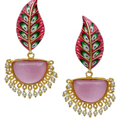 Gold-Plated Leaf Shaped Crystal Drop Earrings Brass Drops & Danglers