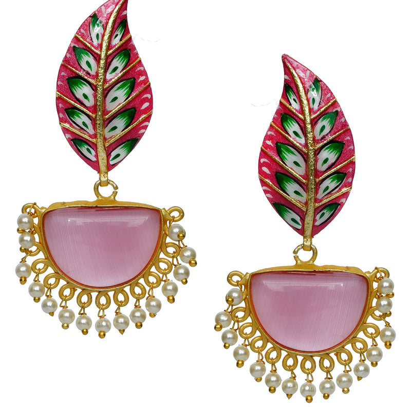 Gold-Plated Leaf Shaped Crystal Drop Earrings Brass Drops & Danglers