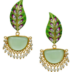 Gold-Plated Leaf Shaped Crystal Drop Earrings Brass Drops & Danglers