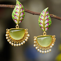 Gold-Plated Leaf Shaped Crystal Drop Earrings Brass Drops & Danglers