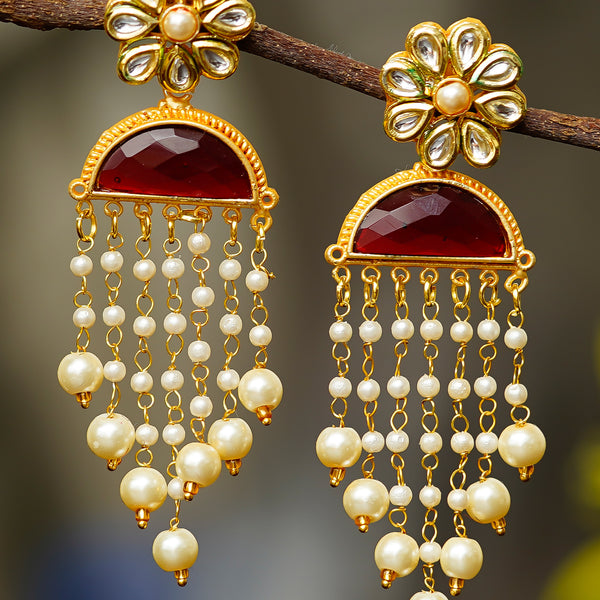 Traditional Women Brass Metal maroon Latkan Jhumka Earrings