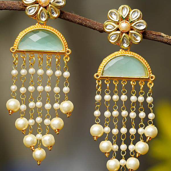 Traditional Women Brass Metal Turquoise Latkan Jhumka Earrings